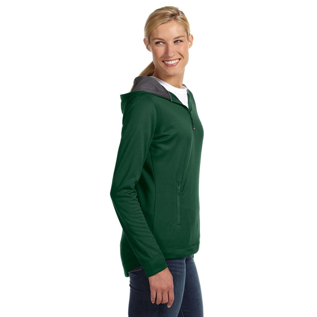 Russell Athletic Women's Dark Green Tech Fleece Quarter-Zip Pullover Hood