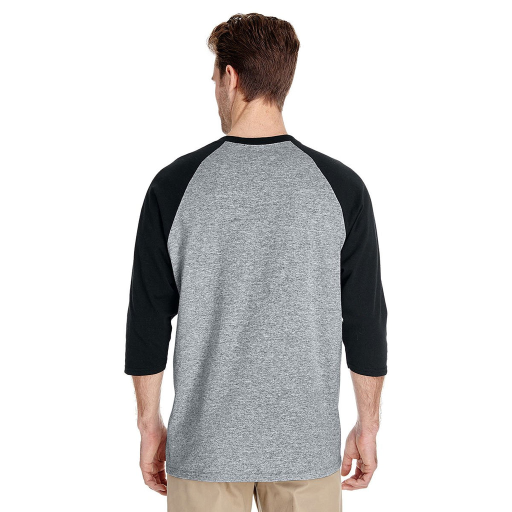 Gildan Men's Sport Grey/Black 5.3 oz. 3/4-Raglan Sleeve T-Shirt