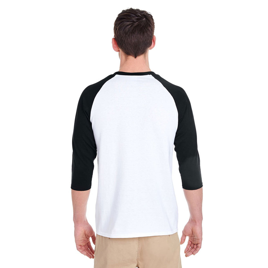 Gildan Men's White/Black 5.3 oz. 3/4-Raglan Sleeve T-Shirt