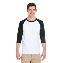 Gildan Men's White/Black 5.3 oz. 3/4-Raglan Sleeve T-Shirt