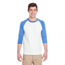 Gildan Men's White/Carolina Blue 5.3 oz. 3/4-Raglan Sleeve T-Shirt