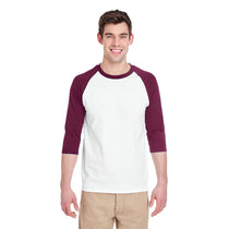 Gildan Men's White/Maroon 5.3 oz. 3/4-Raglan Sleeve T-Shirt