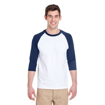 Gildan Men's White/Navy 5.3 oz. 3/4-Raglan Sleeve T-Shirt