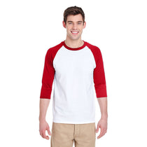 Gildan Men's White/Red 5.3 oz. 3/4-Raglan Sleeve T-Shirt
