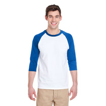 Gildan Men's White/Royal 5.3 oz. 3/4-Raglan Sleeve T-Shirt