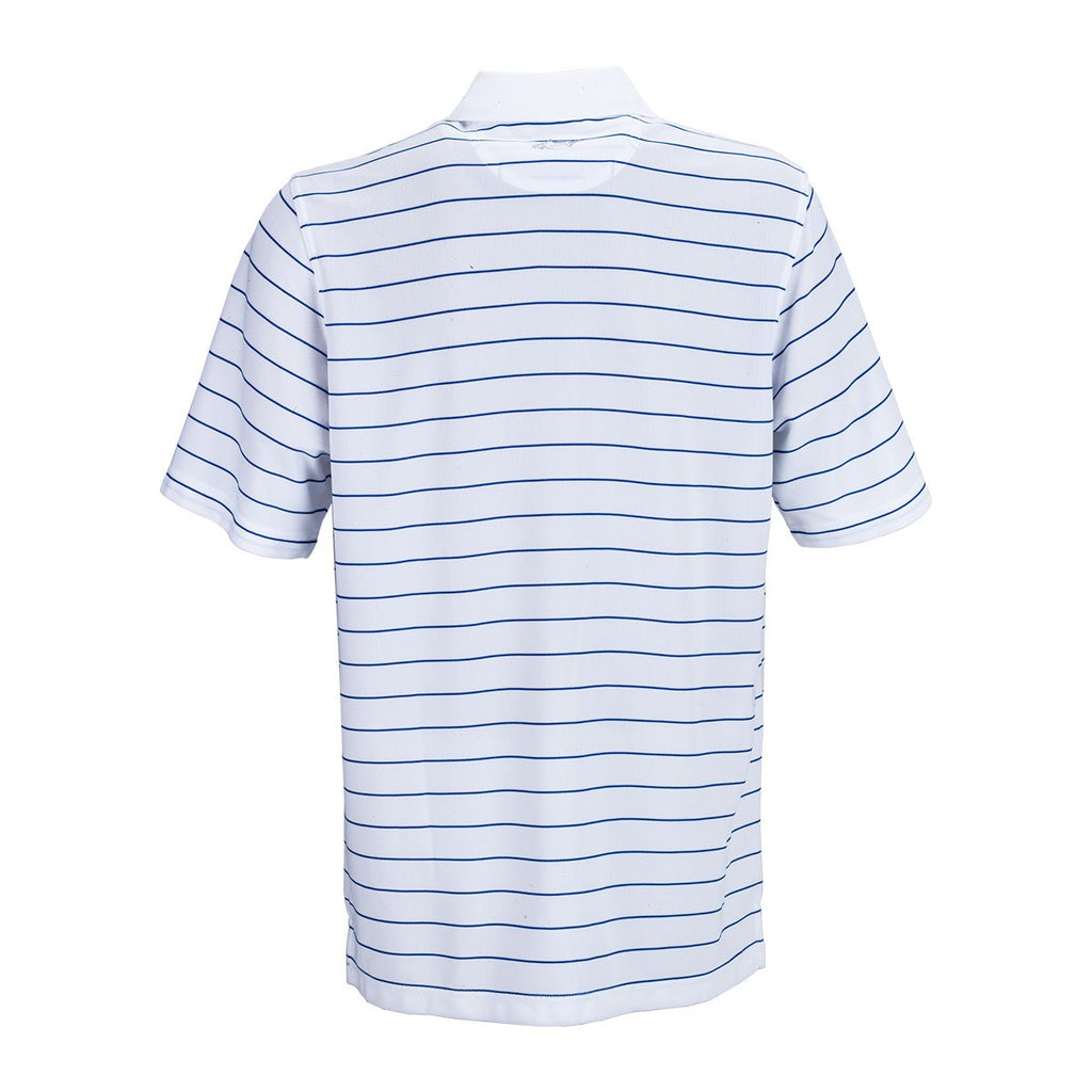 Greg Norman Men's White/Cobalt Play Dry Performance Striped Mesh Polo