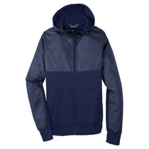 Sport-Tek Men's True Navy/True Navy Embossed Hybrid Full-Zip Hooded Jacket