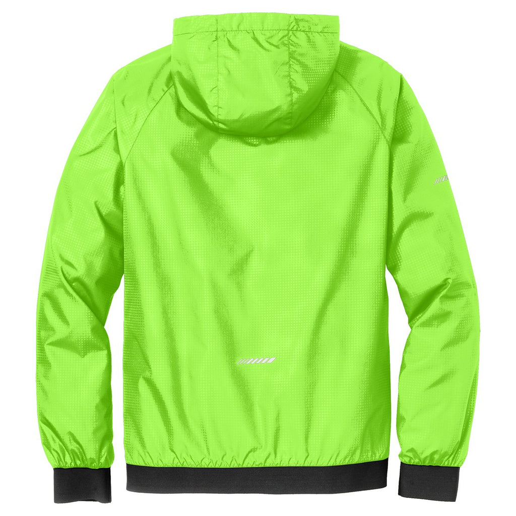 Sport-Tek Men's Lime Shock/Black Embossed Hooded Wind Jacket