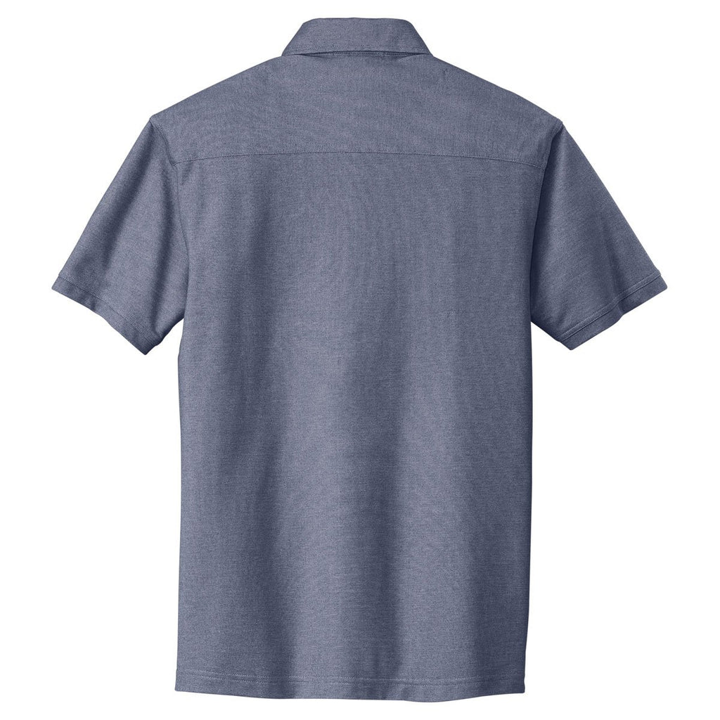 Port Authority Men's Dress Blue Navy/White Oxford Pique Double Pocket Polo