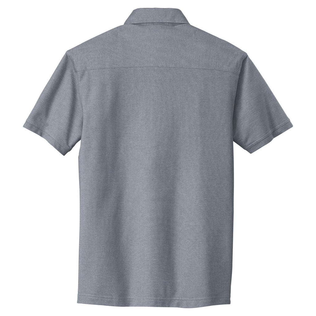 Port Authority Men's Monument Grey/White Oxford Pique Double Pocket Polo