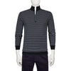 Bugatchi Men's Full Stripe Black Half Zip Mock Neck
