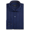 Bugatchi Men's Vertical Stripe Navy Spread Collar Regular Placket No Pocket Long Sleeve Shaped Fit