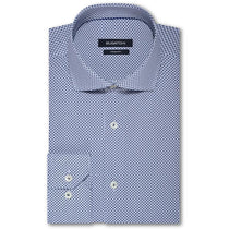 Bugatchi Men's Zig-Zag Navy Spread Collar French Placket No Pocket Long Sleeve Shaped Fit