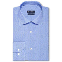 Bugatchi Men's Classic Blue Point Collar French Placket No Pocket Long Sleeve Shaped Fit