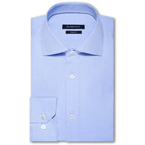 Bugatchi Men's Plaid Sky Spread Collar French Placket No Pocket Long Sleeve Shaped Fit