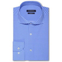 Bugatchi Men's Classic Blue Spread Collar French Placket No Pocket Long Sleeve Shaped Fit