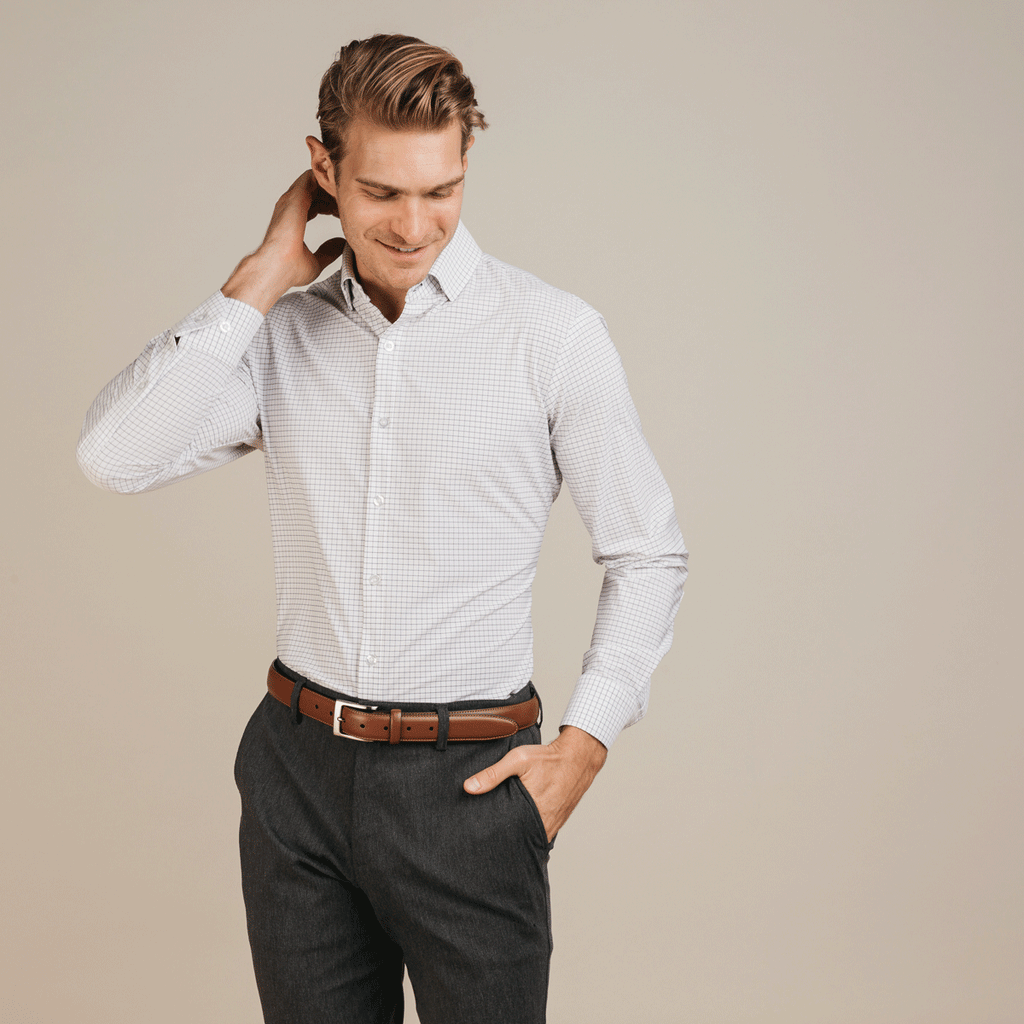 Mizzen+Main Men's White Kennedy Windowpane Trim Fit Dress Shirt