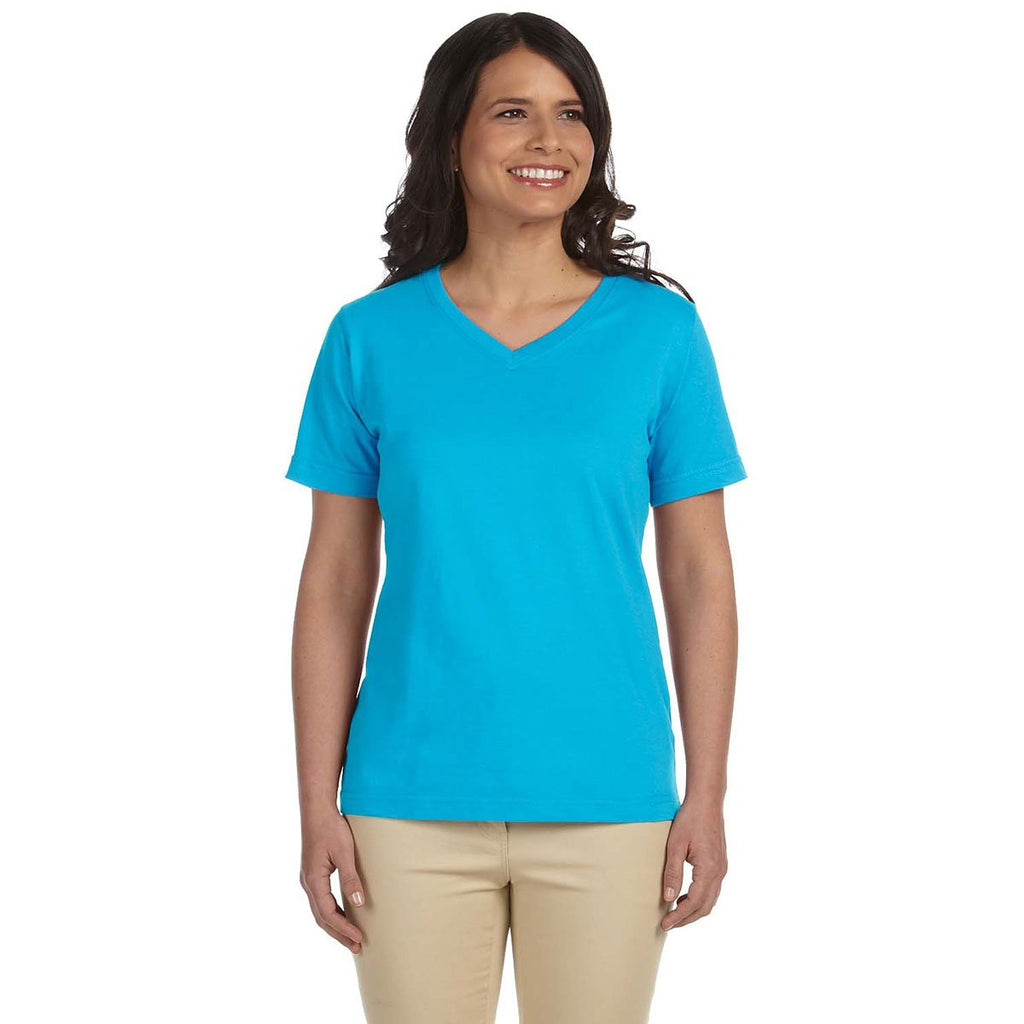 LAT Women's Aqua V-Neck Premium Jersey T-Shirt