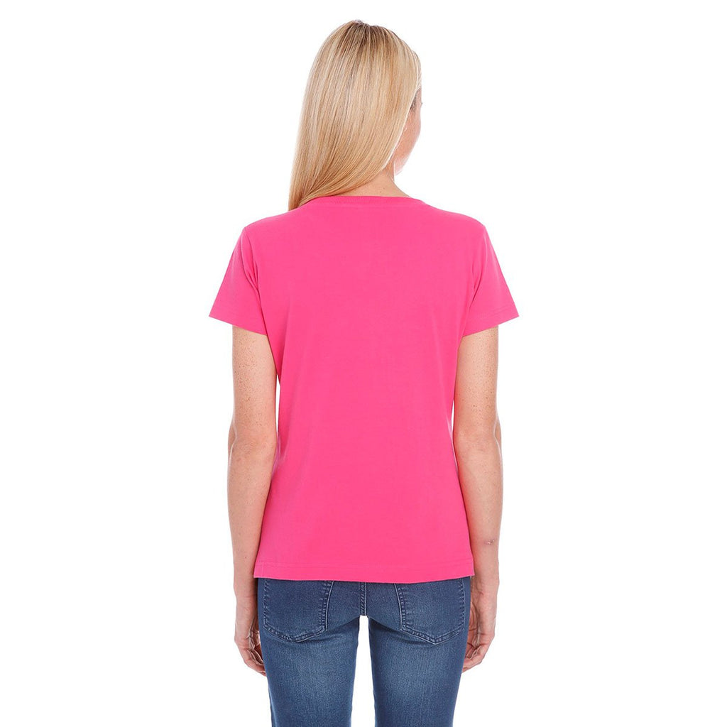 LAT Women's Hot Pink V-Neck Premium Jersey T-Shirt