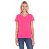 LAT Women's Hot Pink V-Neck Premium Jersey T-Shirt