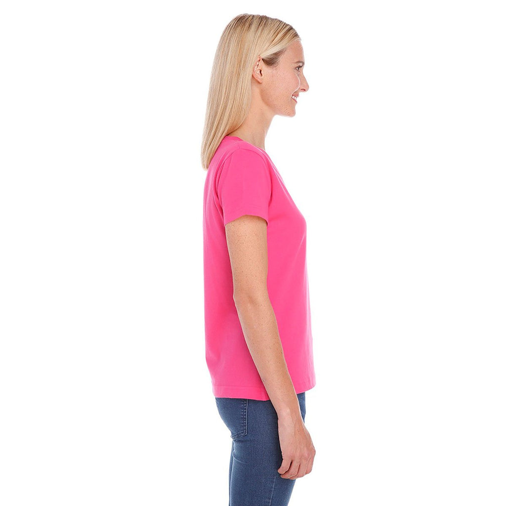 LAT Women's Hot Pink V-Neck Premium Jersey T-Shirt
