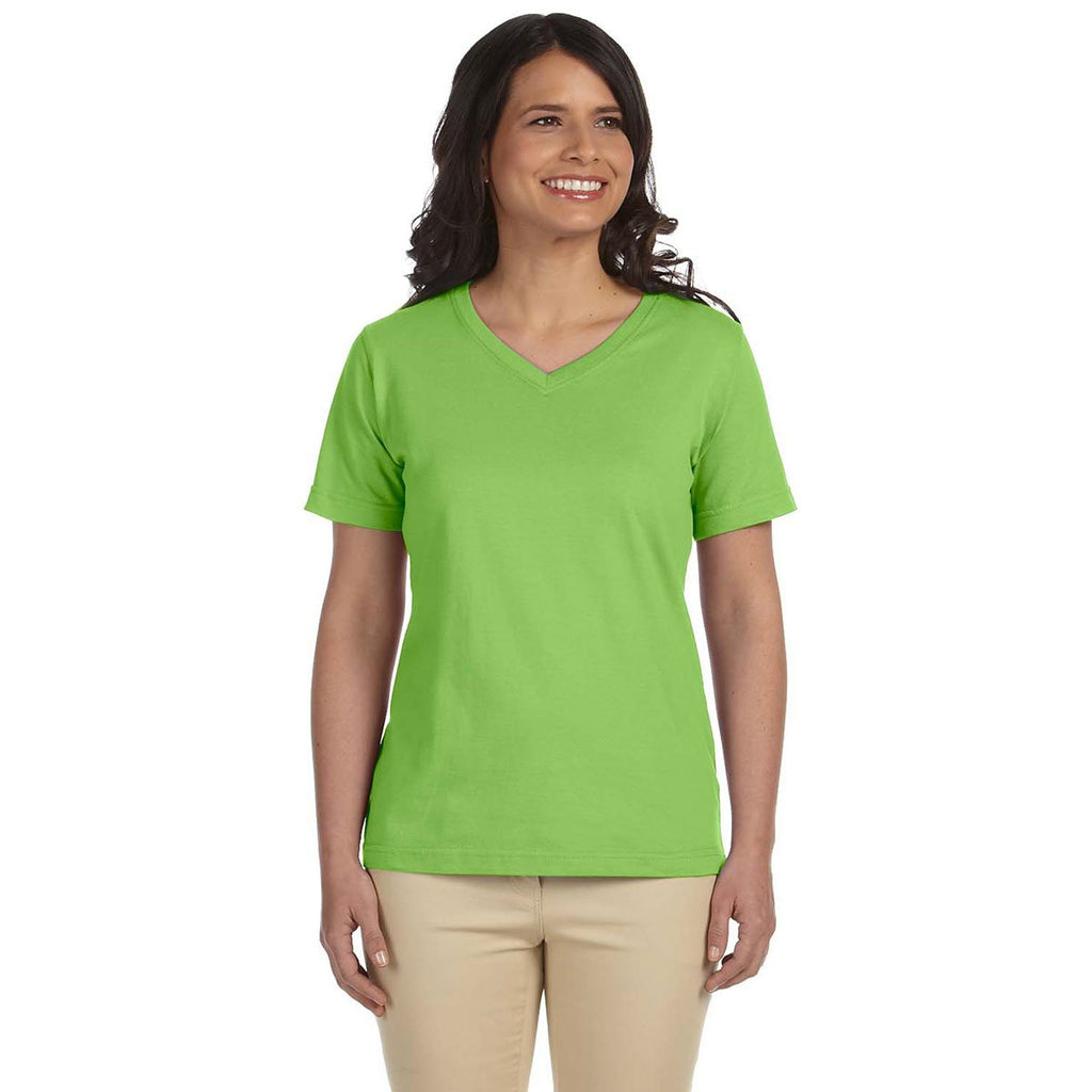 LAT Women's Key Lime V-Neck Premium Jersey T-Shirt