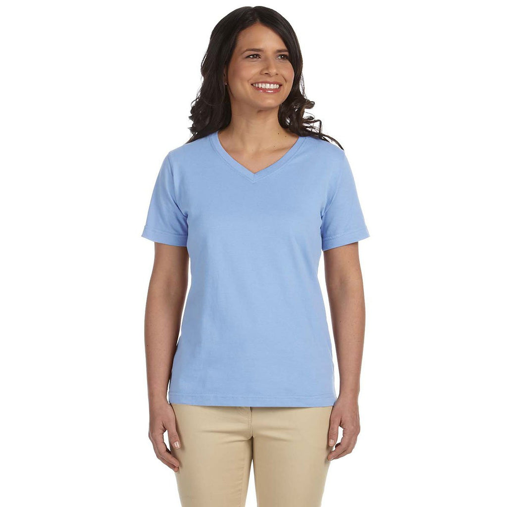 LAT Women's Light Blue V-Neck Premium Jersey T-Shirt