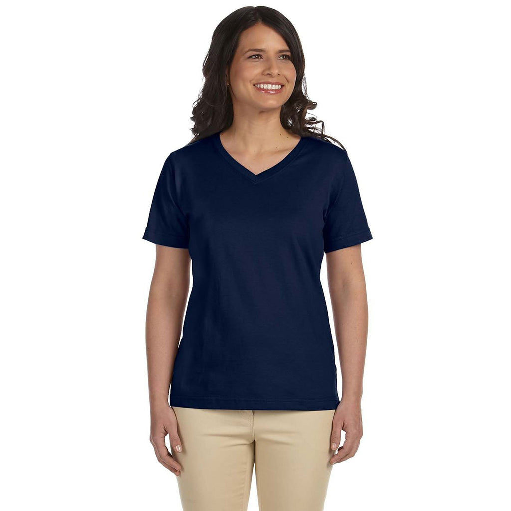 LAT Women's Navy V-Neck Premium Jersey T-Shirt