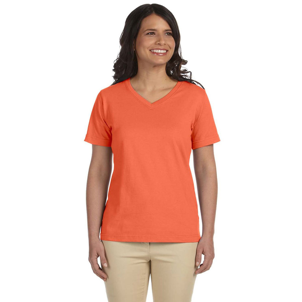 LAT Women's Papaya V-Neck Premium Jersey T-Shirt