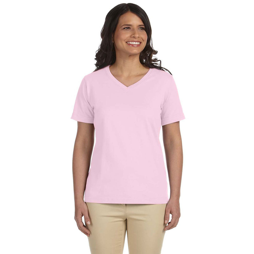 LAT Women's Pink V-Neck Premium Jersey T-Shirt
