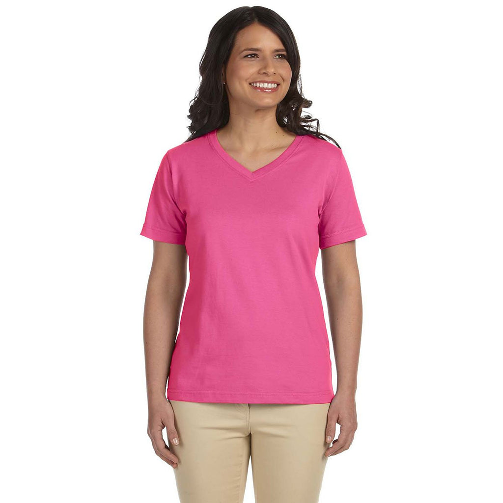 LAT Women's Raspberry V-Neck Premium Jersey T-Shirt