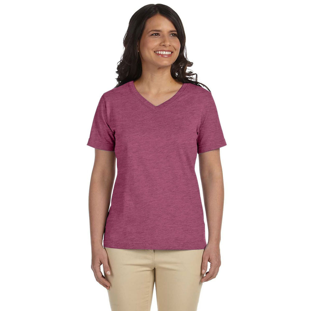 LAT Women's Vintage Burgundy V-Neck Premium Jersey T-Shirt