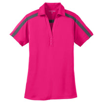 Port Authority Women's Pink Raspberry/Steel Grey Silk Touch Performance Colorblock Stripe Polo