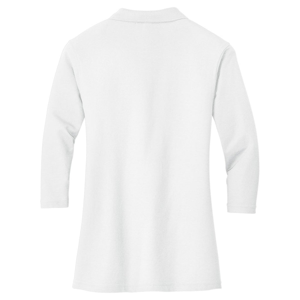 Port Authority Women's White Silk Touch 3/4-Sleeve Polo
