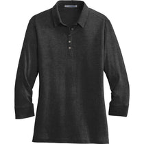 Port Authority Women's Black 3/4-Sleeve Meridian Cotton Blend Polo