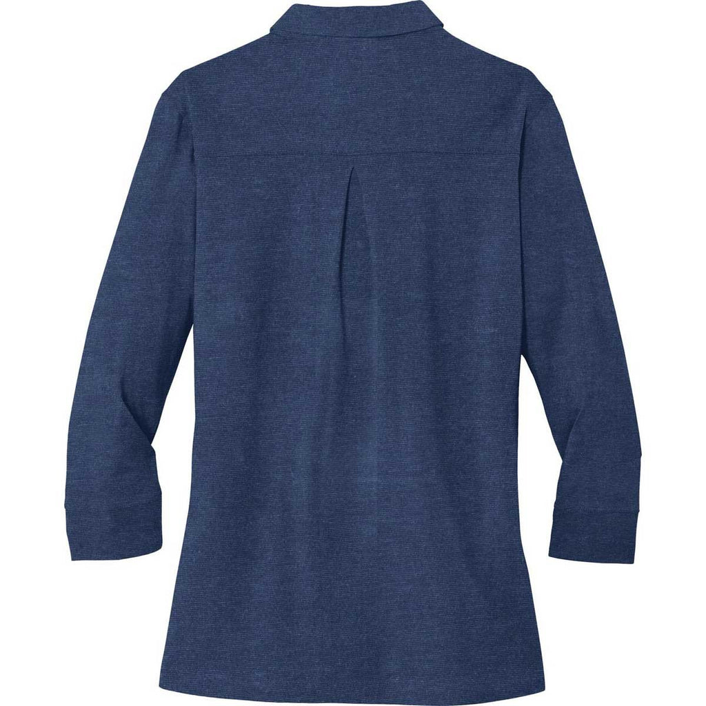 Port Authority Women's Estate Blue 3/4-Sleeve Meridian Cotton Blend Polo