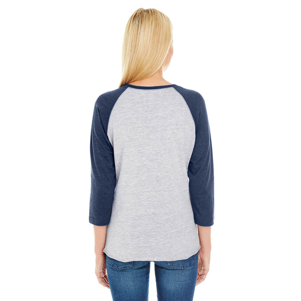 LAT Women's Vintage Heather/Vintage Navy Baseball Fine Jersey T-Shirt