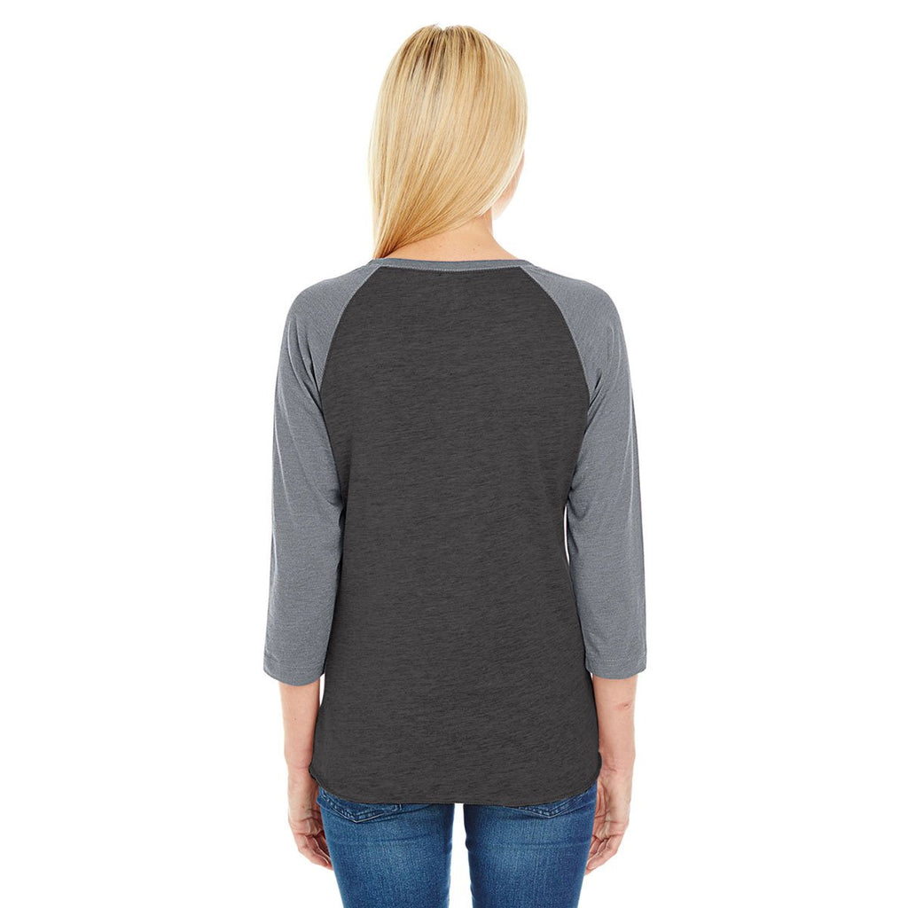 LAT Women's Vintage Smoke/Granite Heather Baseball Fine Jersey T-Shirt