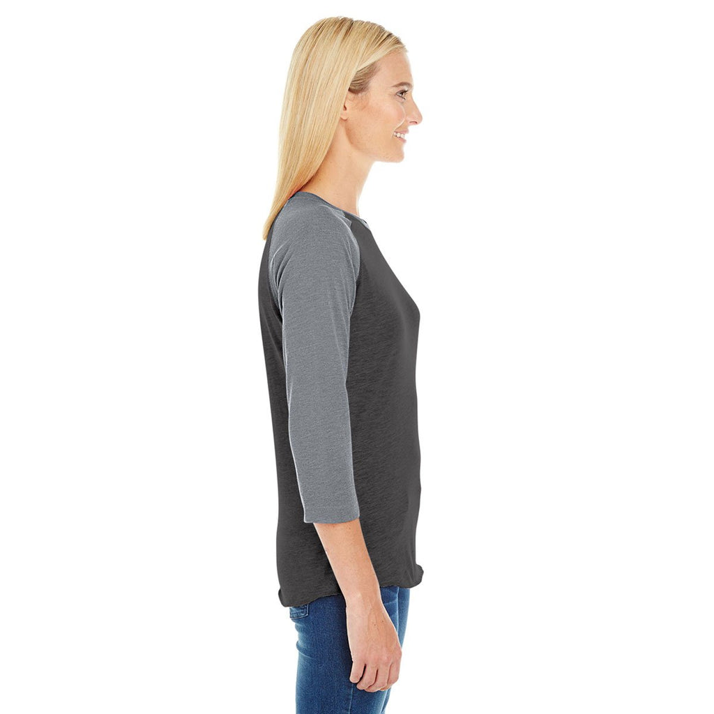 LAT Women's Vintage Smoke/Granite Heather Baseball Fine Jersey T-Shirt