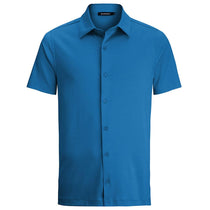 Bugatchi Men's Solid Classic Blue Short Sleeve Full Button Spread Self Collar