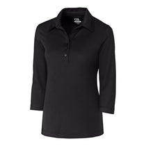 Cutter & Buck Women's Solid Black DryTec 3/4 Sleeve Chelan Polo