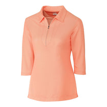 Cutter & Buck Women's Orange Burst/White Blaine Oxford 3/4 Sleeve Zip Polo