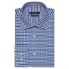 Bugatchi Men's Checker Classic Blue Long Sleeve Point Collar French Placket No Pocket