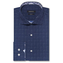 Bugatchi Men's Midnight Long Sleeve Spread Collar Regular Placket No Pocket Shaped Fit