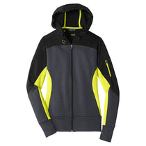 Sport-Tek Women's Black/Graphite Heather/Citron Tech Fleece Colorblock Full-Zip Hooded Jacket