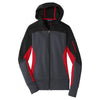 Sport-Tek Women's Black/Graphite Heather/True Red Tech Fleece Colorblock Full-Zip Hooded Jacket