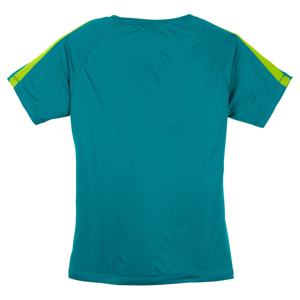 Sport-Tek Women's Tropic Blue/Lime Shock Colorblock PosiCharge Competitor Tee