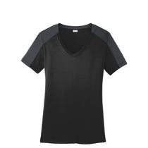 Sport-Tek Women's Black/ Iron Grey PosiCharge Competitor Sleeve-Blocked V-Neck Tee