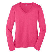 Sport-Tek Women's Pink Raspberry Heather Long Sleeve Heather Contender V-Neck Tee