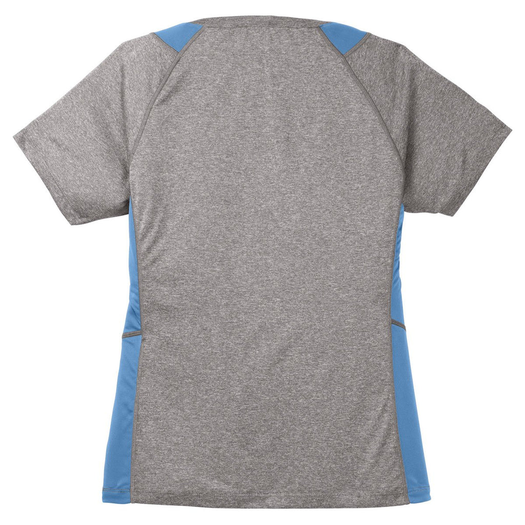 Sport-Tek Women's Vintage Heather/Carolina Blue Heather Colorblock Contender V-Neck Tee